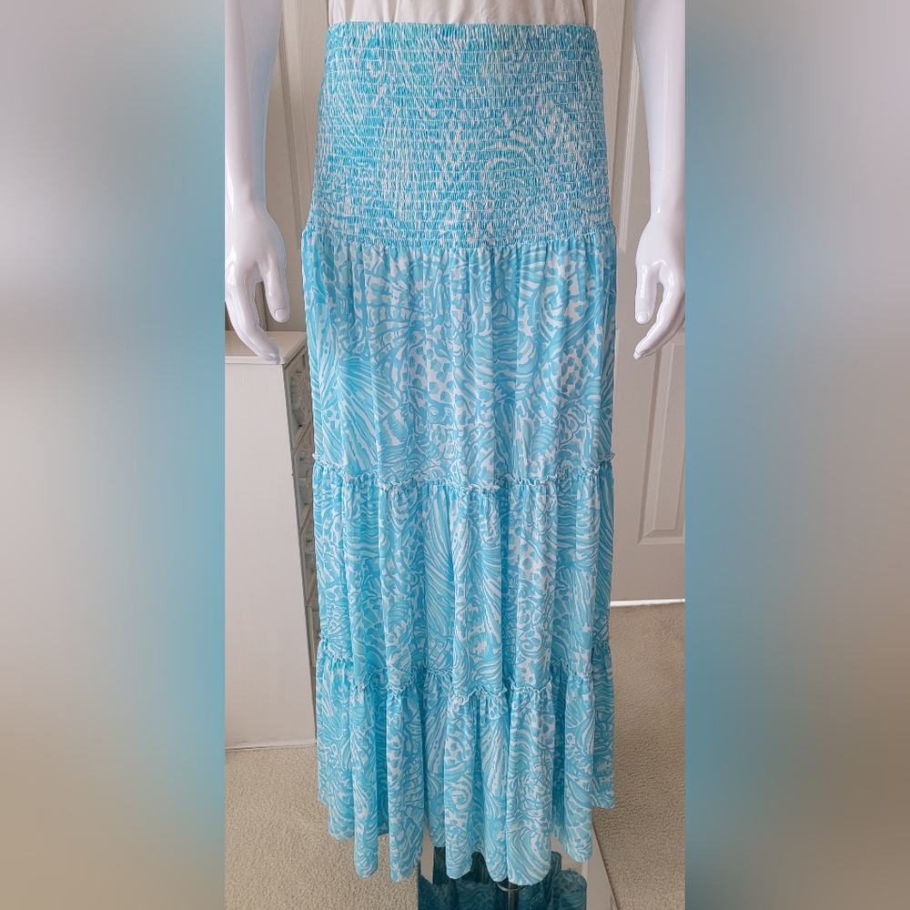 NWOT Lilly Pulitzer Succulent Blue Hanalei Maxi Skirt/Dress, Size Large